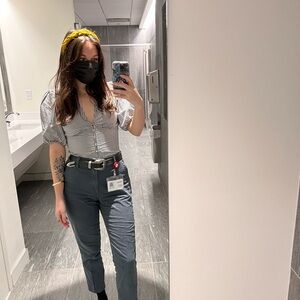 Abercrombie Black and White Gingham Puff Sleeve Women's Top